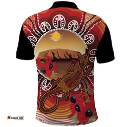 Indigenous Goanna Australia Polo Shirt Aussie Uluru Ayers Rock Sturt's Desert Pea LT14