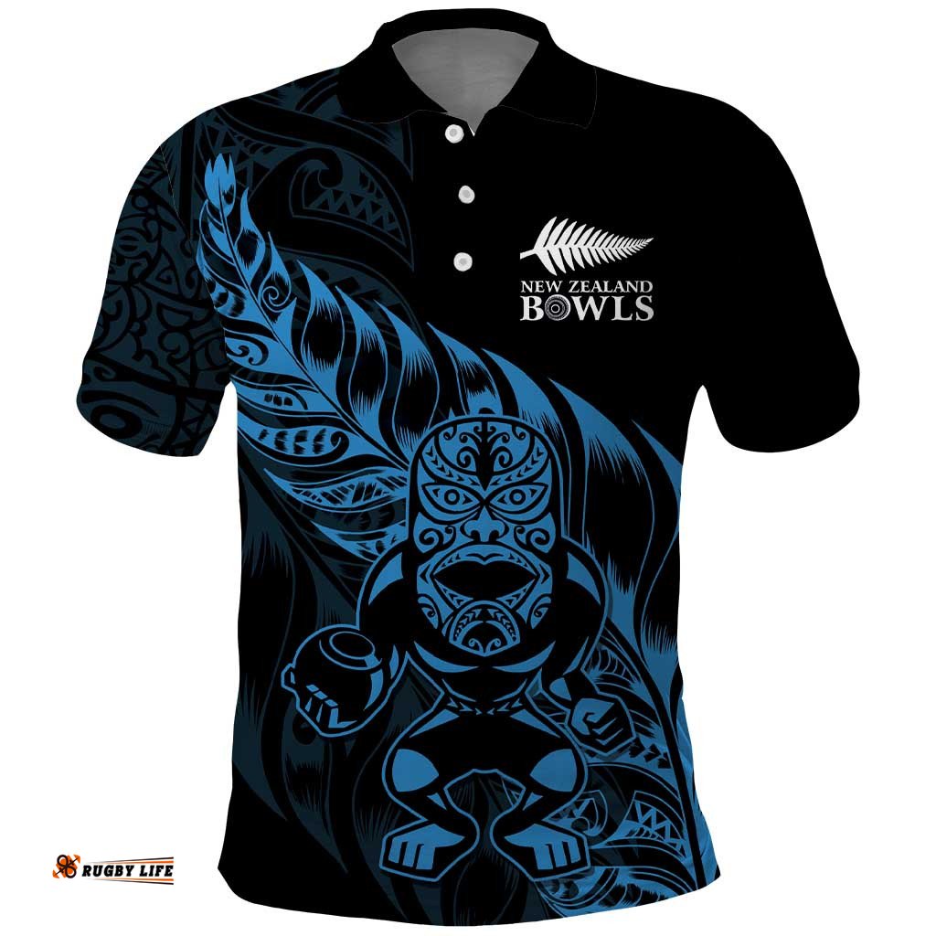 New Zealand Lawn Bowls Custom Polo Shirt Blue Maori Warrior Tribal Silver Fern LT9