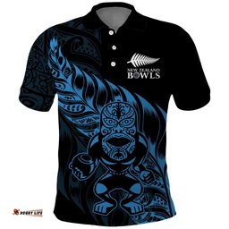 New Zealand Lawn Bowls Custom Polo Shirt Blue Maori Warrior Tribal Silver Fern LT9