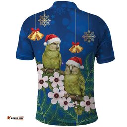 New Zealand Kakapo Christmas Polo Shirt Owl Parrot Santa Sliver Fern Manuka - Blue LT14
