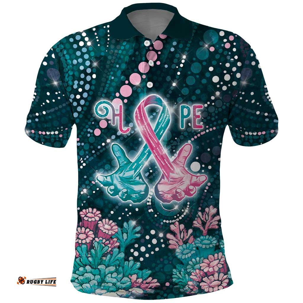 Personalised Hereditary Cancer Awareness Polo Shirt Hope Ribbon With Aussie Teal Duncan Coral DT05