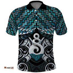 New Zealand Maori Polo Shirt Poutama Pikorua Turquoise Paua Shell LT05