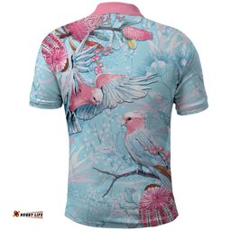 Galah Birds Australia Baby Blue & Pink Polo Shirt LT7