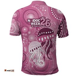 NAIDOC Deadly 50 Years Polo Shirt Jellyfish Aboriginal Culture Inspired Pink LT9