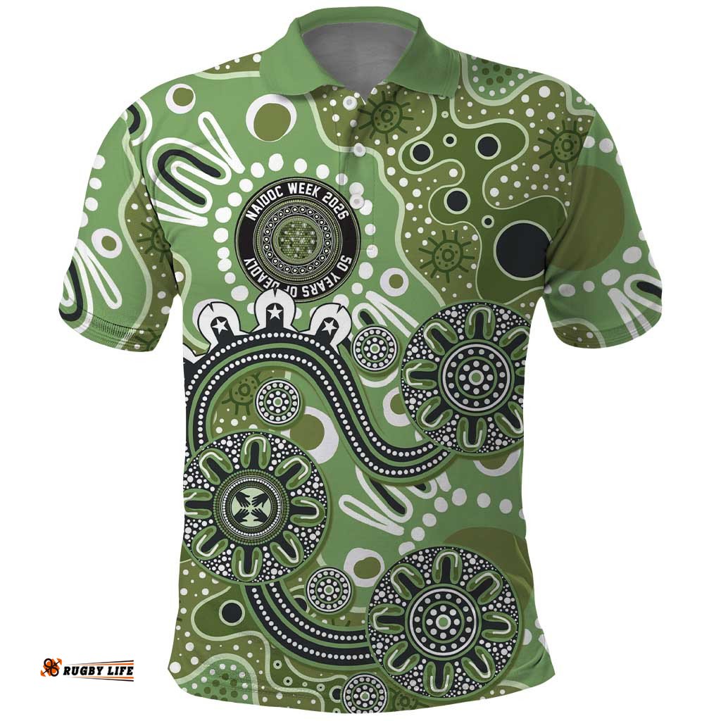Personalised NAIDOC Week 50 Years Deadly Always Polo Shirt Green Aboriginal Artwork Dot Painting LT9