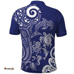 New Zealand Sea Animals with Maori Tribal Tattoo Polo Shirt Blue Color LT03