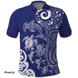 New Zealand Sea Animals with Maori Tribal Tattoo Polo Shirt Blue Color LT03