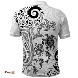 New Zealand Sea Animals with Maori Tribal Tattoo Polo Shirt White Color LT03