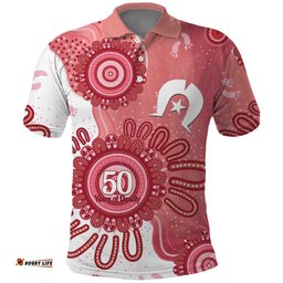 NAIDOC Week 2026 Polo Shirt 50 Years Deadly Dhari Pink Aboriginal Art LT14