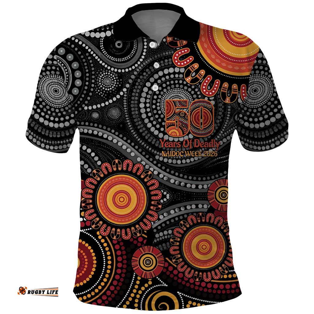 NAIDOC Week 50 Years Deadly Personalised Polo Shirt Aboriginal Art LT14