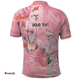 Personalised Galah Cockatoo Eucalyptus Flowers Polo Shirt Australian Breast Cancer Spirit LT9