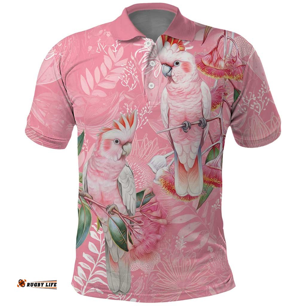 Personalised Galah Cockatoo Eucalyptus Flowers Polo Shirt Australian Breast Cancer Spirit LT9