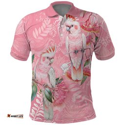 Personalised Galah Cockatoo Eucalyptus Flowers Polo Shirt Australian Breast Cancer Spirit LT9