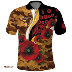 Hawthorn Hawks ANZAC Personalised Polo Shirt Lest We Forget Poppy Camo LT9