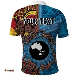 Personalised Australia and Fiji Together Polo Shirt Tribal Palm Tree with Tapa and Aboriginal Animals Half Style LT03