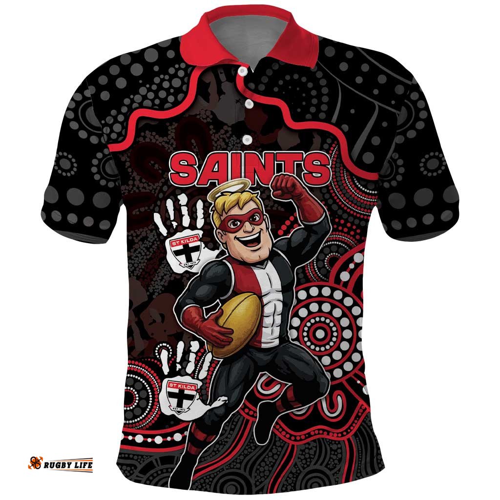Custom Saints Football Polo Shirt Aboriginal Dot Art Pattern DT05