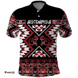 Personalised Aotearoa Waitangi Polo Shirt Taniko Motifs - Mania Gecko LT7
