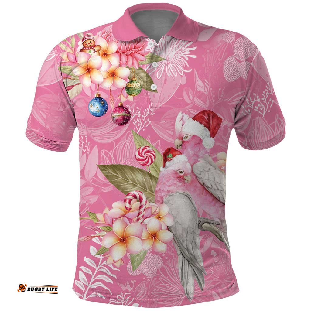 Joyful Pink Cockatoo Polo Shirt Australia Christmas Vibes LT9