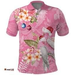 Joyful Pink Cockatoo Polo Shirt Australia Christmas Vibes LT9