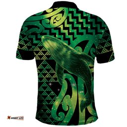 Humpback Whale Matariki New Zealand Polo Shirt NZ Maori Paikea Poutama Luxury Green LT14