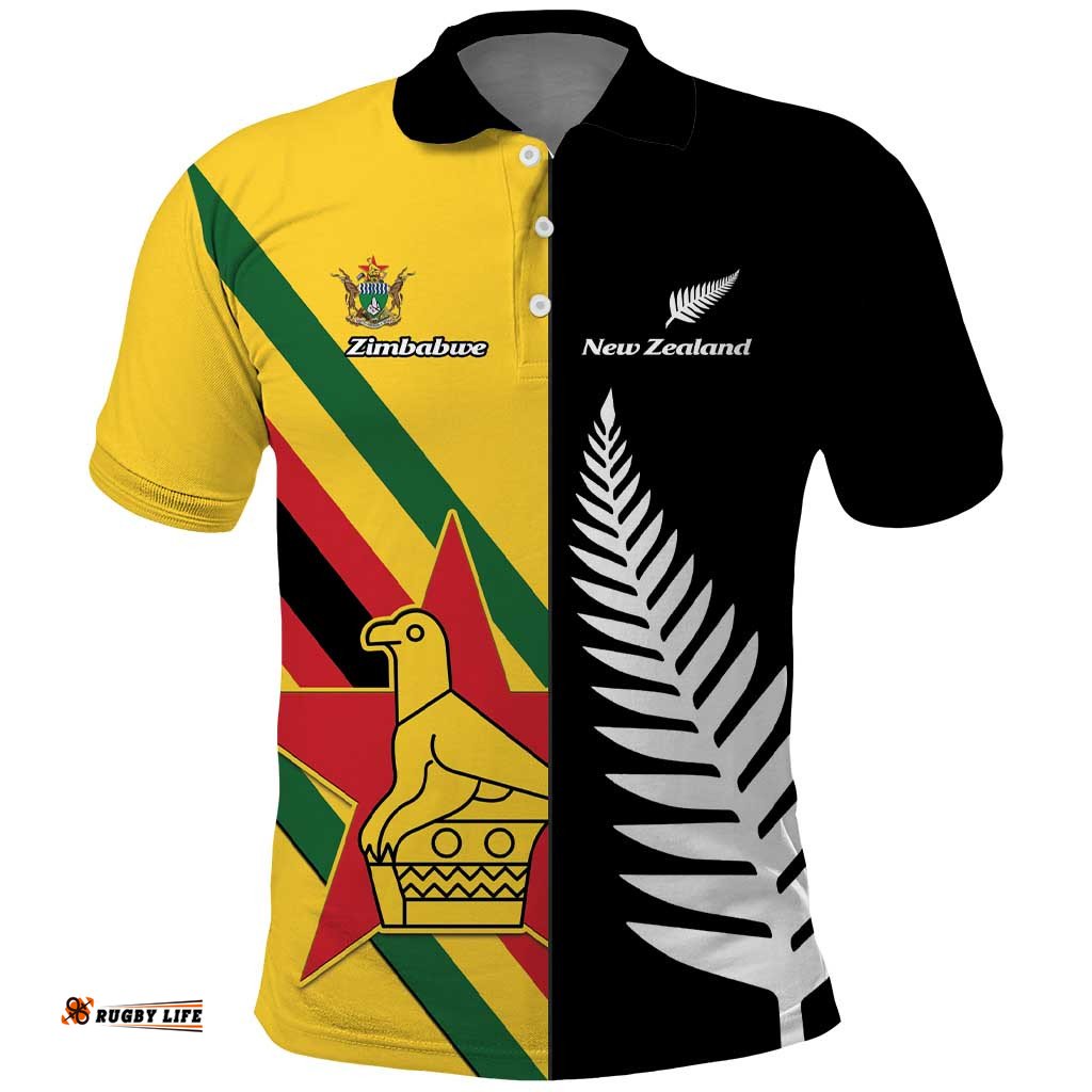 Custom New Zealand and Zimbabwe Polo Shirt NZ Fern Zim Flag Half Style LT14