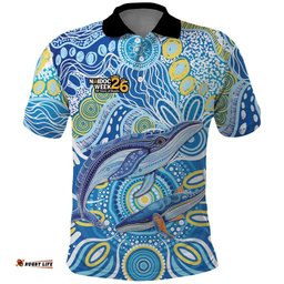 NAIDOC Week 2026 Polo Shirt Dreaming of Whales Aboriginal Dot Art LT9