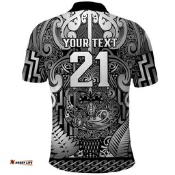 Custom New Zealand Taiaha Maori Polo Shirt Kiwikiwi Minimalist Silver Fern Tukutuku Motif LT9