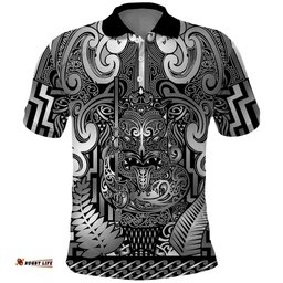 Custom New Zealand Taiaha Maori Polo Shirt Kiwikiwi Minimalist Silver Fern Tukutuku Motif LT9