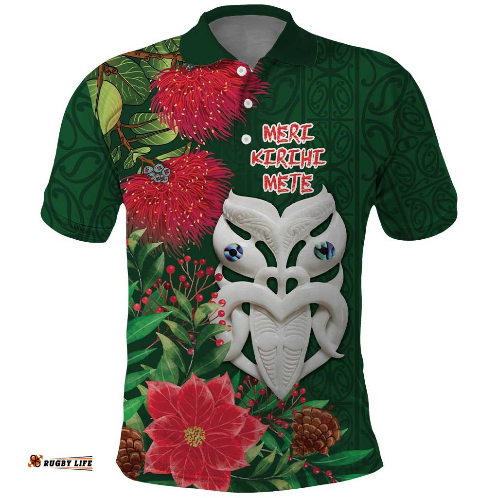 Maori Wheku Meri Kirihimete Personalised Polo Shirt All Green Indigenous Maori Motif LT9