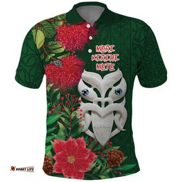 Maori Wheku Meri Kirihimete Personalised Polo Shirt All Green Indigenous Maori Motif LT9