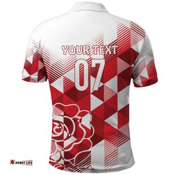 England Rugby Custom Polo Shirt Crystalised Red Rose LT7