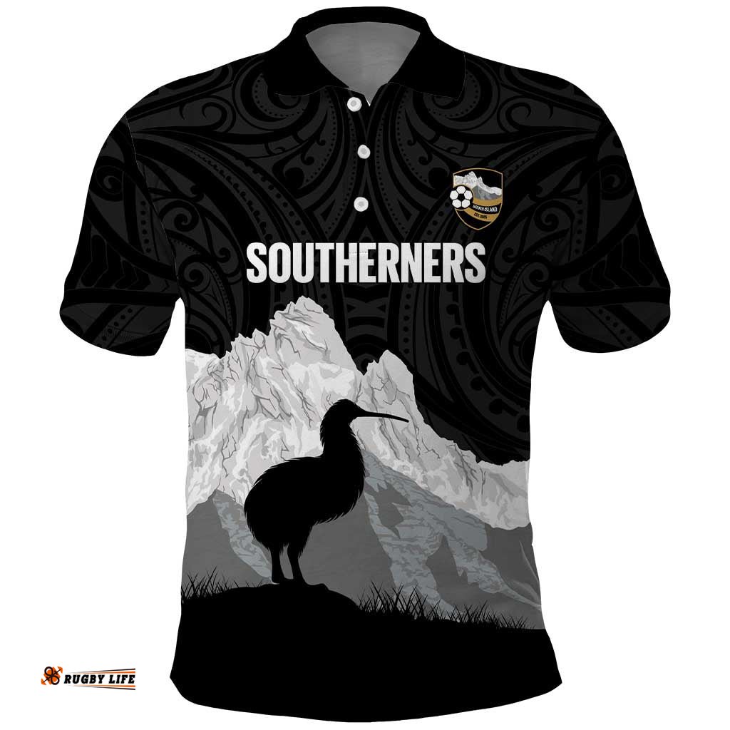 New Zealand South Island Football Custom Polo Shirt Aoraki Mount Cook With Kiwi Maori Pattern LT14