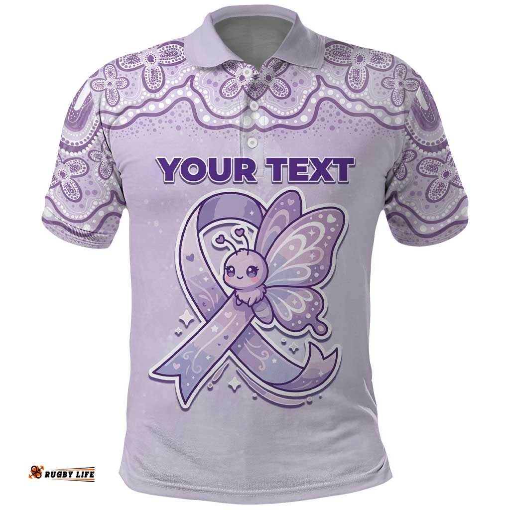 Personalised Epilepsy Awareness Alphabet Polo Shirt Purple Ribbon Butterfly Cute Style DT05