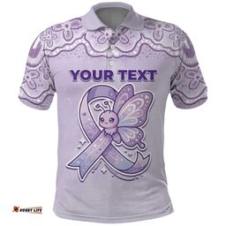 Personalised Epilepsy Awareness Alphabet Polo Shirt Purple Ribbon Butterfly Cute Style DT05