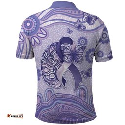 Personalised Epilepsy Awareness Polo Shirt Purple Ribbon Butterfly And Brain Aboriginal Art DT05
