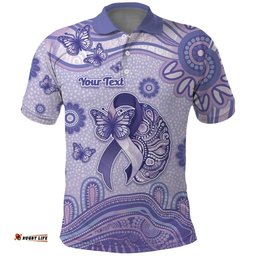 Personalised Epilepsy Awareness Polo Shirt Purple Ribbon Butterfly And Brain Aboriginal Art DT05