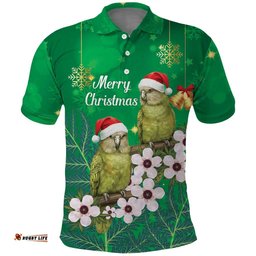 New Zealand Kakapo Christmas Polo Shirt Owl Parrot Santa Sliver Fern Manuka - Green LT14