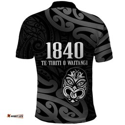 New Zealand 1840 Waitangi Day Polo Shirt Aotearoa Haka Mask - Black Version LT14