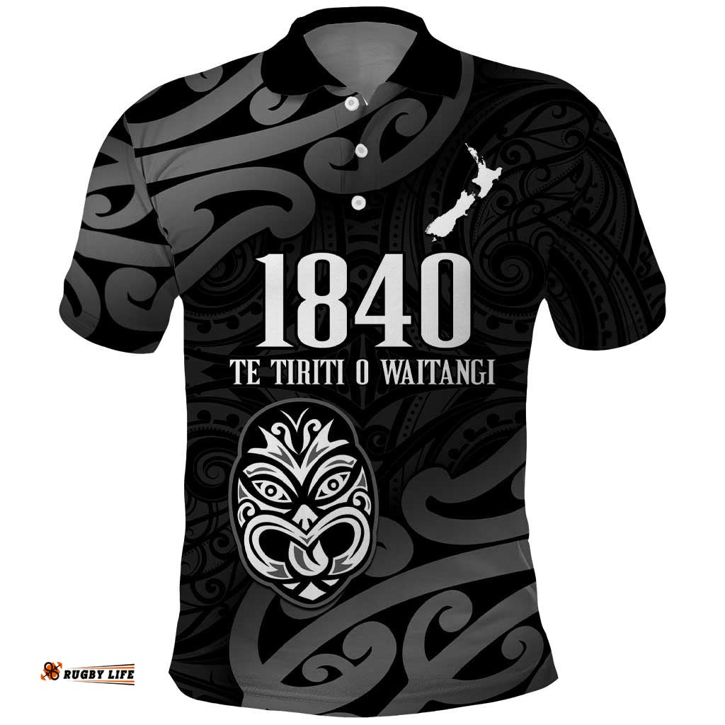 New Zealand 1840 Waitangi Day Polo Shirt Aotearoa Haka Mask - Black Version LT14