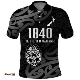 New Zealand 1840 Waitangi Day Polo Shirt Aotearoa Haka Mask - Black Version LT14