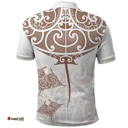New Zealand Manta Ray Tattoo Polo Shirt Aotearoa Maori Haehae Beige LT14