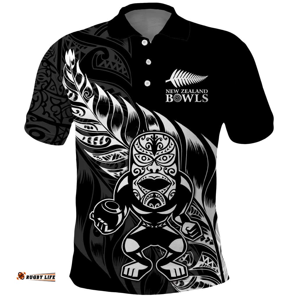 New Zealand Lawn Bowls Custom Polo Shirt Black Maori Warrior Tribal Silver Fern LT9