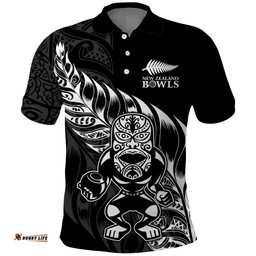 New Zealand Lawn Bowls Custom Polo Shirt Black Maori Warrior Tribal Silver Fern LT9