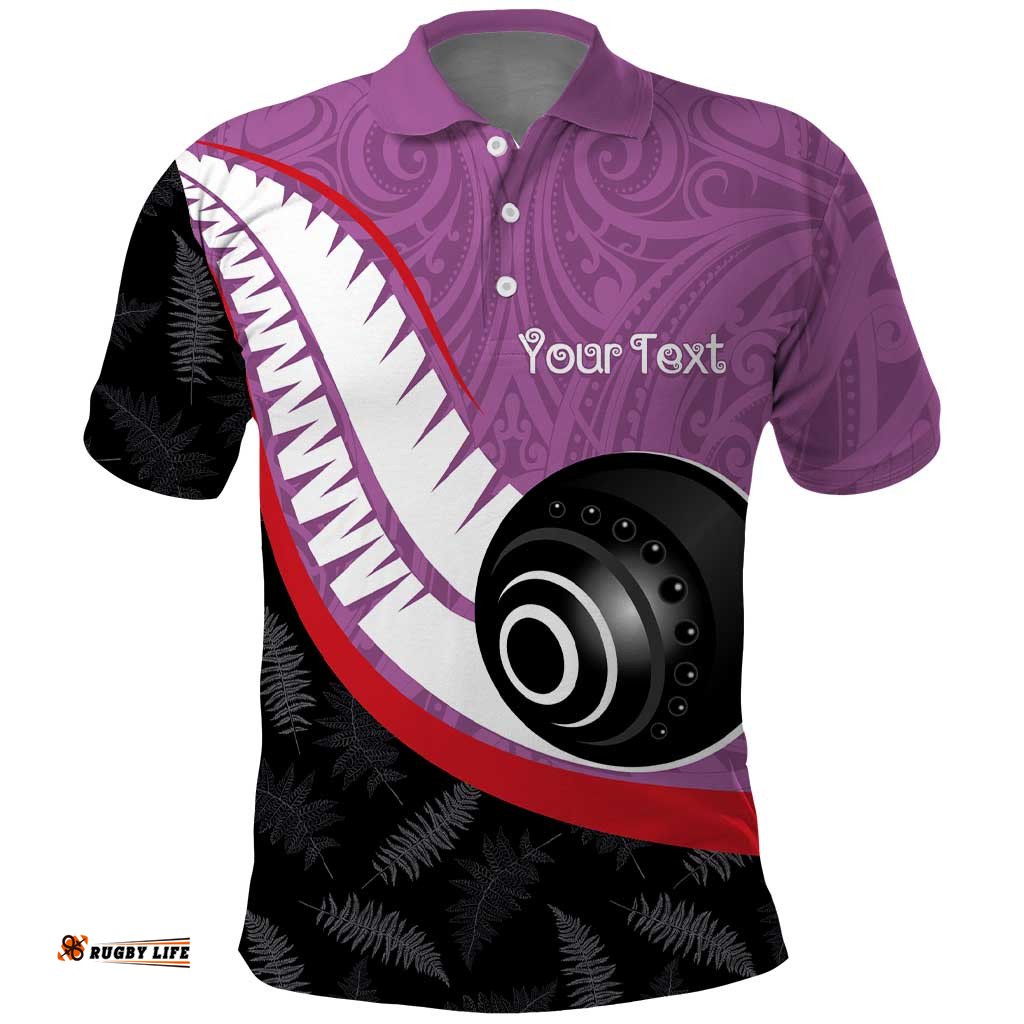 Personalised Aotearoa Lawn Bowls Polo Shirt Maori and Silver Fern Sporty Style Pink Color LT03
