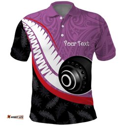 Personalised Aotearoa Lawn Bowls Polo Shirt Maori and Silver Fern Sporty Style Pink Color LT03