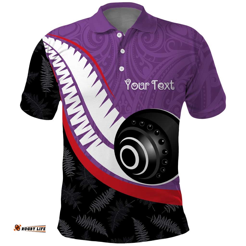 Personalised Aotearoa Lawn Bowls Polo Shirt Maori and Silver Fern Sporty Style Purple Color LT03