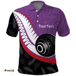 Personalised Aotearoa Lawn Bowls Polo Shirt Maori and Silver Fern Sporty Style Purple Color LT03