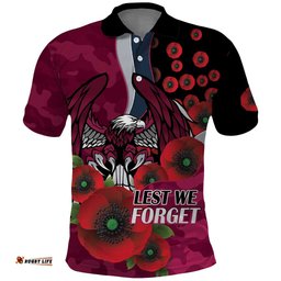 Manly Warringah Sea Eagles ANZAC Personalised Polo Shirt Lest We Forget Poppy Camo LT9