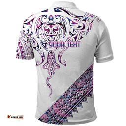 Mawhero Paua shell Kowhaiwhai Taniko Personalised Polo Shirt Manta Ray Shark-Turtle Maori Tribal Style LT9