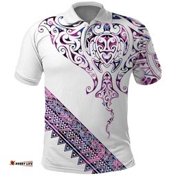 Mawhero Paua shell Kowhaiwhai Taniko Personalised Polo Shirt Manta Ray Shark-Turtle Maori Tribal Style LT9